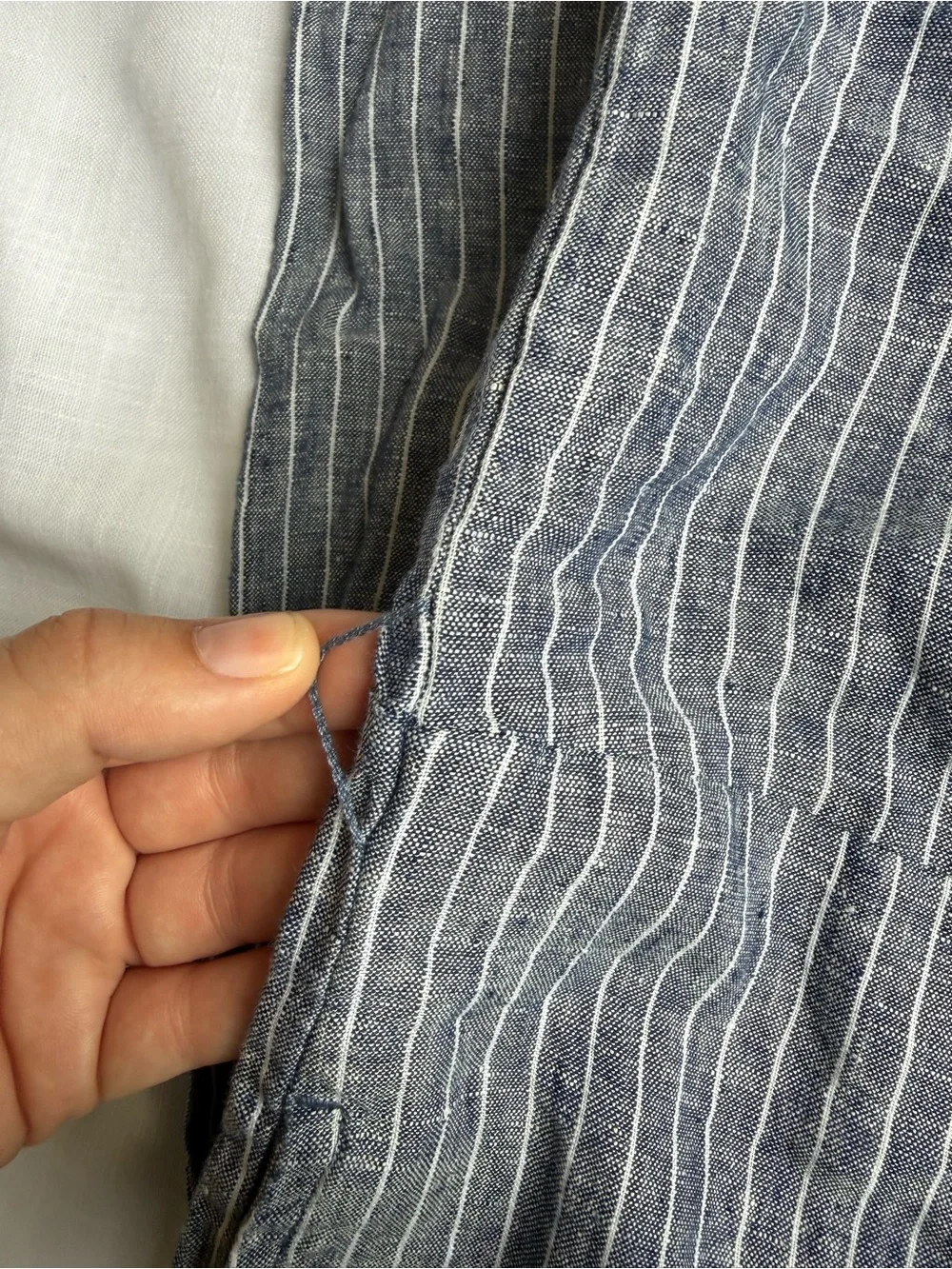 Quince 100% European Linen Square neck Jumpsuit in Blue and White